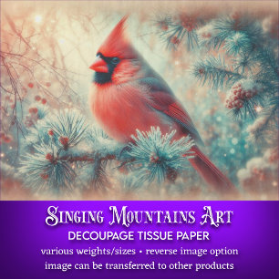 Vintage Winter Cardinal on Snowy Branch Decoupage Tissue Paper