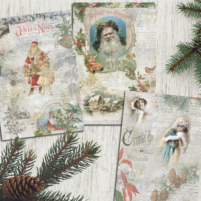 Vintage Winter Christmas Ephemera Collage Wrapping Paper Sheet (Creator Uploaded)