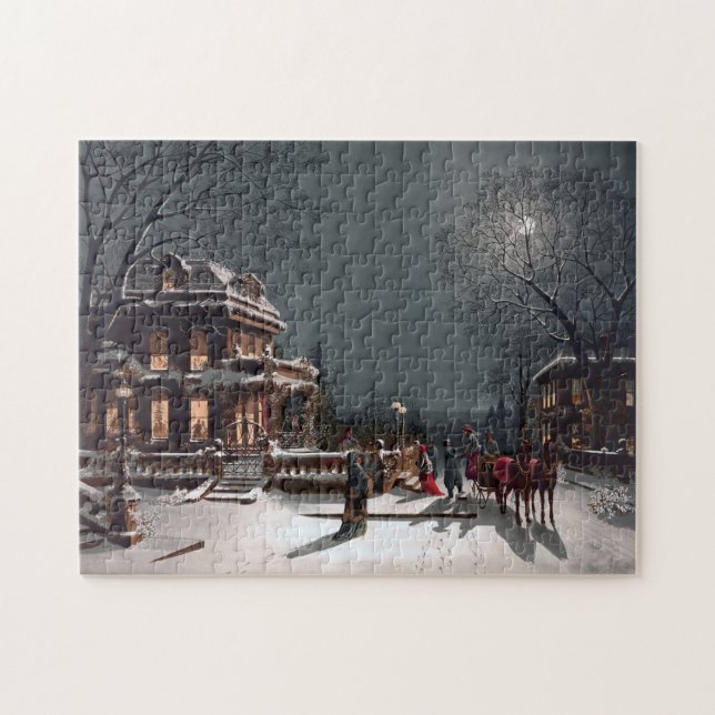 Vintage Winter Christmas eve by moonlight Jigsaw Puzzle (Horizontal)