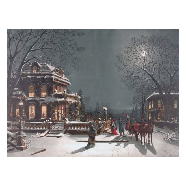 Vintage Winter Christmas eve by moonlight Tablecloth (Front (Horizontal))