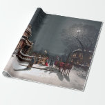 Vintage Winter Christmas eve by moonlight Wrapping Paper<br><div class="desc">Vintage Winter Christmas eve by moonlight with horse driven carriages</div>