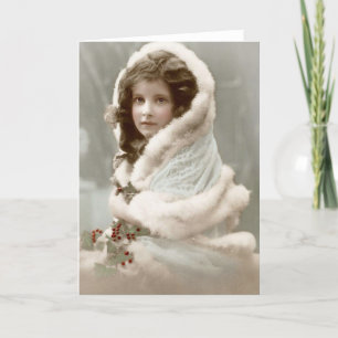 Vintage Winter Christmas Girl Holiday Card