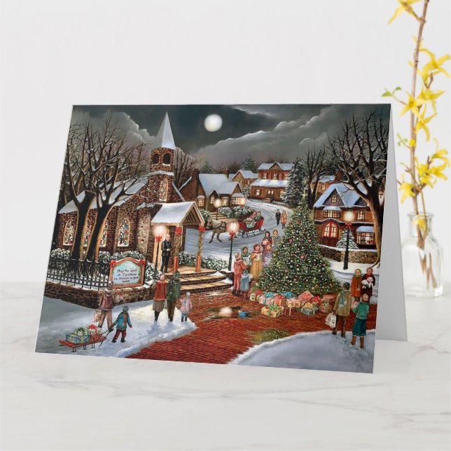Vintage Winter Christmas snowy landscape Card (Yellow Flower)