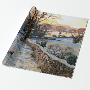 Vintage Winter Christmas snowy landscape Wrapping Paper