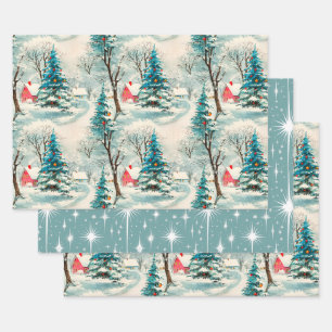 Vintage Winter Christmas Village Wrapping Paper Sheet