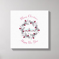 Vintage Winter Church Scene with Christmas Wreath