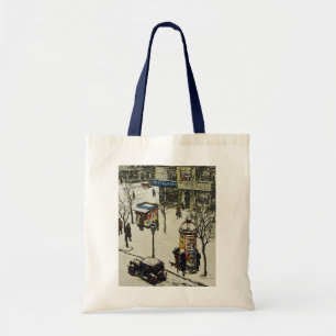Vintage Winter City Street Scene Tote Bag