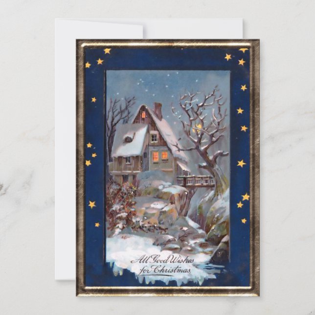 Vintage Winter Cottage Christmas Greeting Holiday Card (Front)