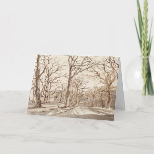 Vintage Winter Day Trees Holiday Christmas Cards