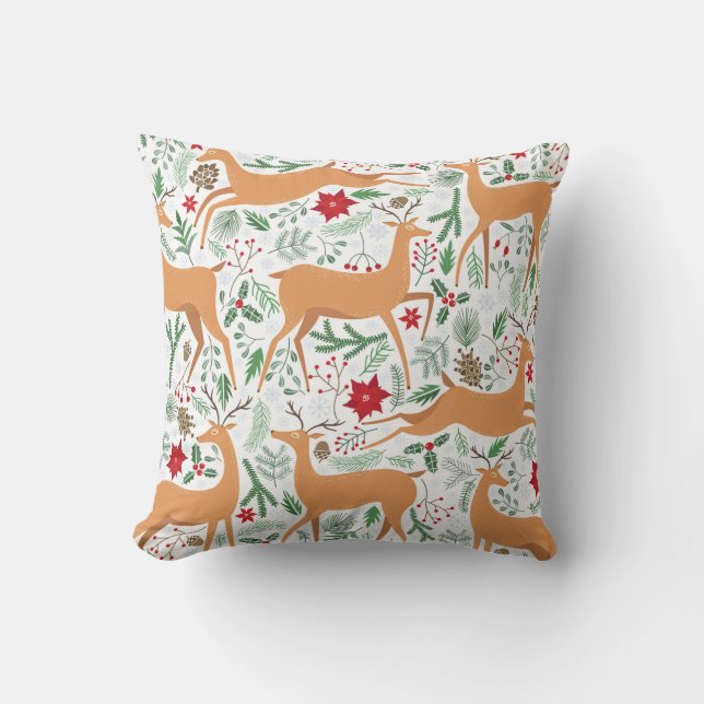 Vintage winter deer seamless pattern. Christmas ba Cushion (Front)
