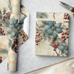 Vintage Winter Elegance, Red Berries & Grey Floral Wrapping Paper<br><div class="desc">Welcome to the Winter Elegance Collection. This line features a variety of wrapping papers tailored for the winter season. Each design showcases a distinct colour palette, providing a fitting backdrop for holiday gifts. Vintage Winter Elegance: Red Berries & Moody Grey Florals Wrapping Paper. This design melds the deep allure of...</div>