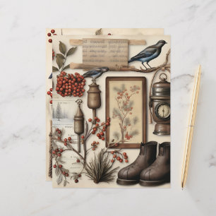 Vintage Winter Ephemera Scrapbook Paper