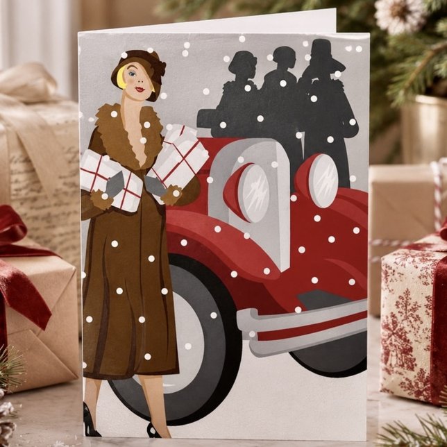 Vintage Winter Fashion Illustration Elegant 1920s Holiday Card (Creator Uploaded)