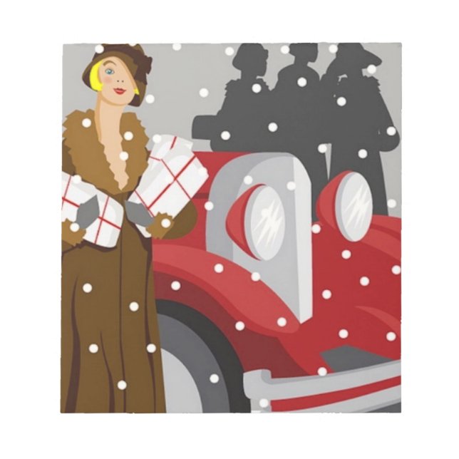 Vintage Winter Fashion Illustration Elegant 1920s Notepad (Front)