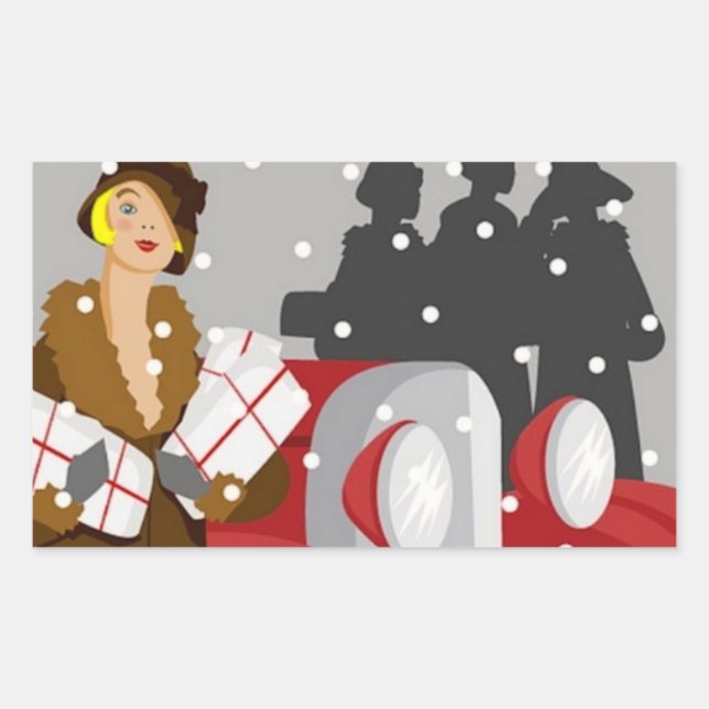 Vintage Winter Fashion Illustration Elegant 1920s Rectangular Sticker (Front)