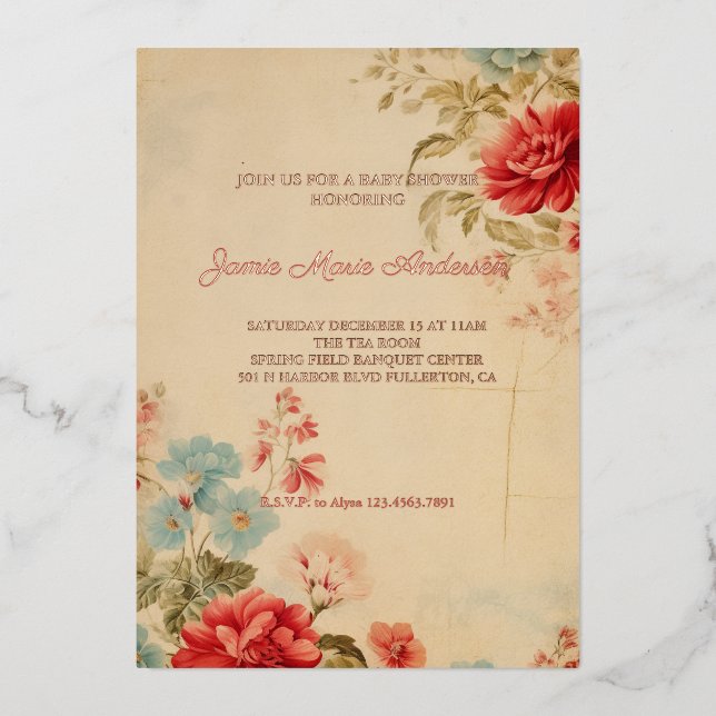 Vintage Winter Floral Christmas Baby Shower (Front)