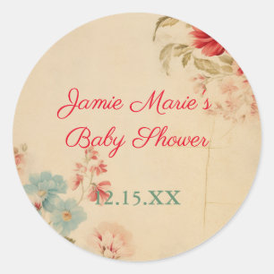 Vintage Winter Floral Christmas Baby Shower Classic Round Sticker
