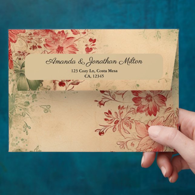 Vintage Winter Floral Christmas Pre-addressed Envelope (Hand)