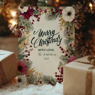 Vintage Winter Floral Merry Christmas Holiday Card