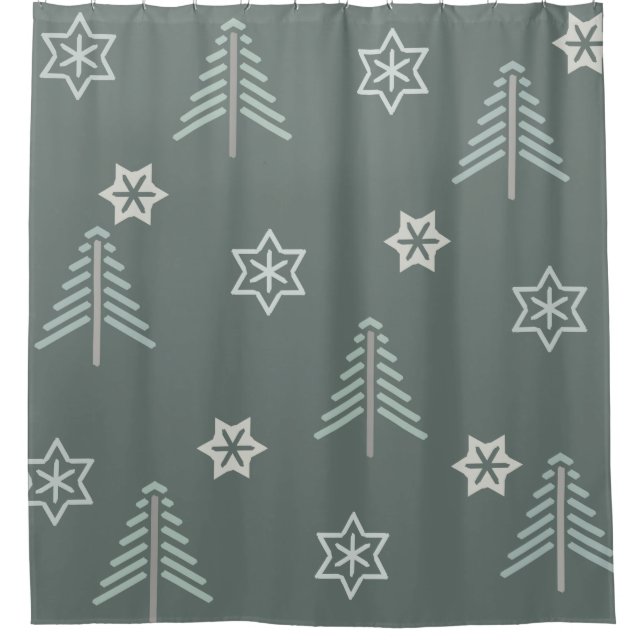 Vintage Winter Forest Pattern Dark Shower Curtain (Front)