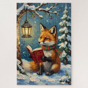 Vintage Winter Fox Reading by Lantern Light Jigsaw Puzzle