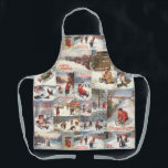 Vintage Winter Fun Christmas Collage Apron<br><div class="desc">This fun and festive seamless design features a collage of vintage winter merriment including children engaged in snowball fights and tobogganing in snow-covered forests and rustic village lanes. Strap colour is customisable.</div>