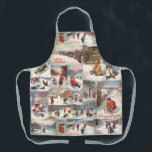 Vintage Winter Fun Christmas Collage Apron<br><div class="desc">This fun and festive seamless design features a collage of vintage winter merriment including children engaged in snowball fights and tobogganing in snow-covered forests and rustic village lanes. Strap colour is customisable.</div>