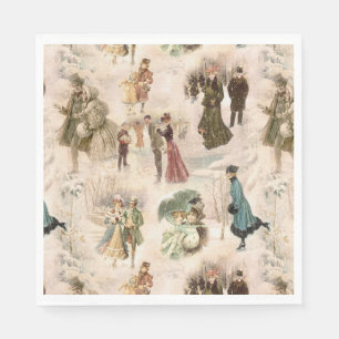 Vintage Winter Fun Snow Scenes Napkin