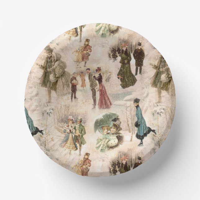 Vintage Winter Fun Snow Scenes Paper Plate (Front)