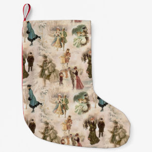 Vintage Winter Fun Snow Scenes Small Christmas Stocking
