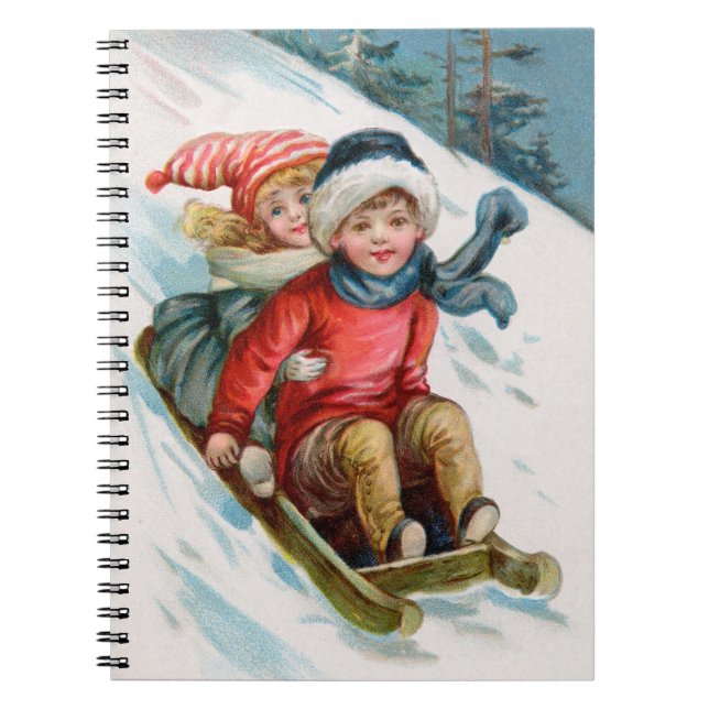 Vintage Winter Fun Spiral Notebook (Front)