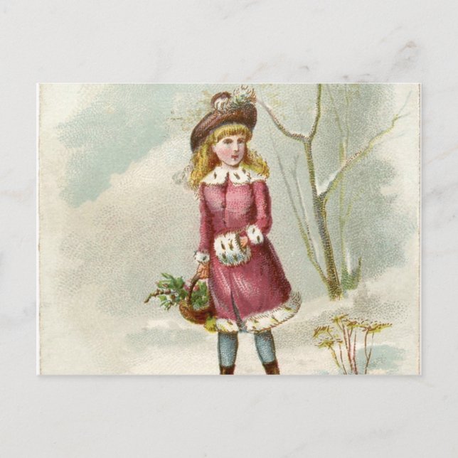 Vintage Winter Girl Postcard (Front)
