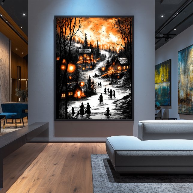 Vintage Winter Glow – Lantern-Lit Village Poster (Creator Uploaded)
