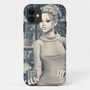 Vintage Winter Holiday Girl Portrait Art iPhone 11 Case