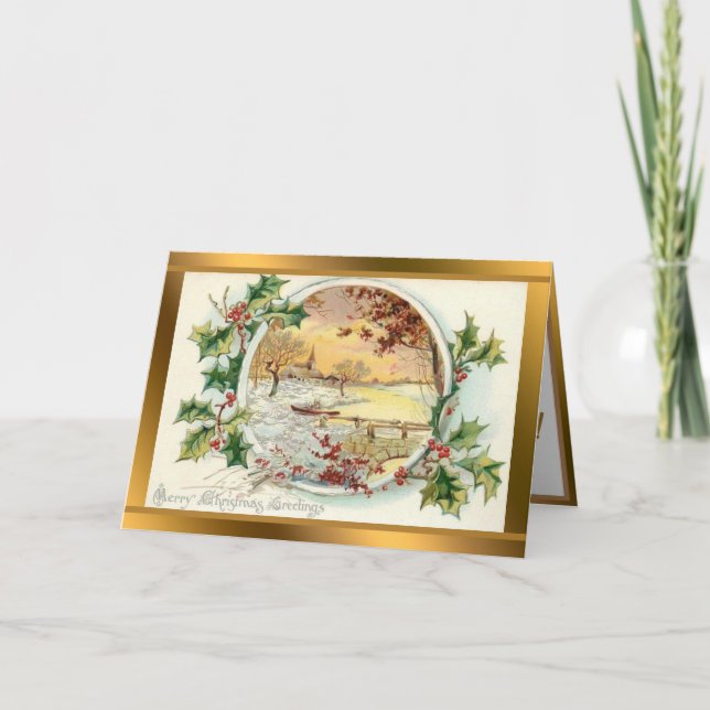 Vintage Winter Landscape For Christmas Holiday Card (Front)