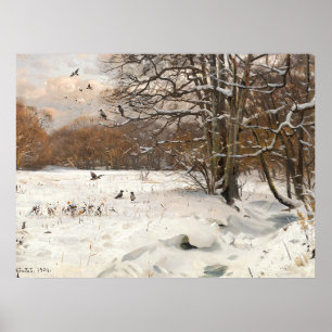 Vintage Winter Landscape with Crows Oil Art Poster