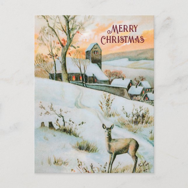 Vintage winter landscape with deer Christmas card (Front)