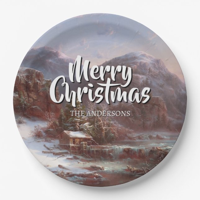 Vintage Winter Merry Christmas Gignoux Paper Plate (Front)