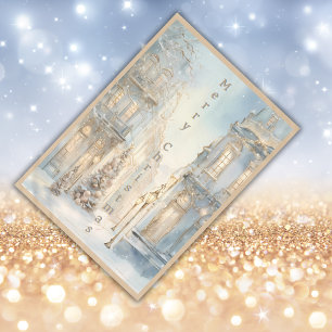 Vintage Winter Merry Christmas Monogram medium Tablecloth