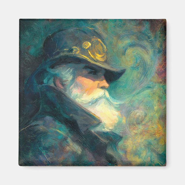 Vintage Winter Old Man Portrait Magnet (Front)