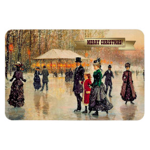 Vintage Winter Parisian Scene Christmas Gift Magnet