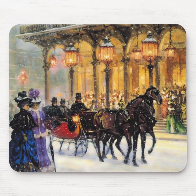 Vintage Winter Parisian Scene Christmas Gift  Mouse Pad (Front)