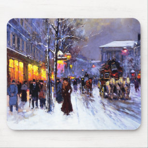 Vintage Winter Parisian Scene Christmas Gift Mouse Pad