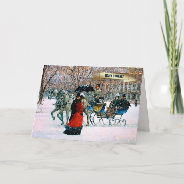 Vintage Winter Parisian Scene Christmas  Holiday Card (Front)