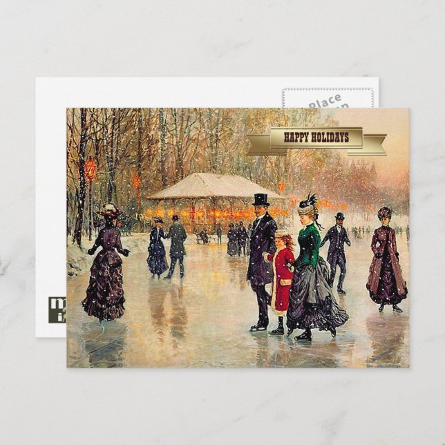 Vintage Winter Parisian Scene Christmas  Holiday Postcard (Front/Back)