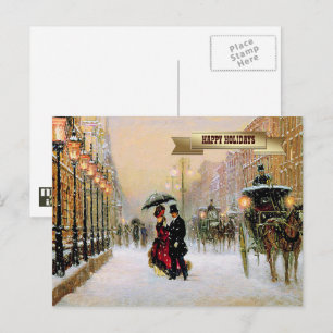 Vintage Winter Parisian Scene Christmas Postcards