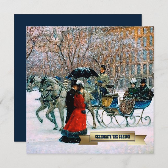 Vintage Winter Parisian Scene Holiday Party  Invitation (Front/Back)