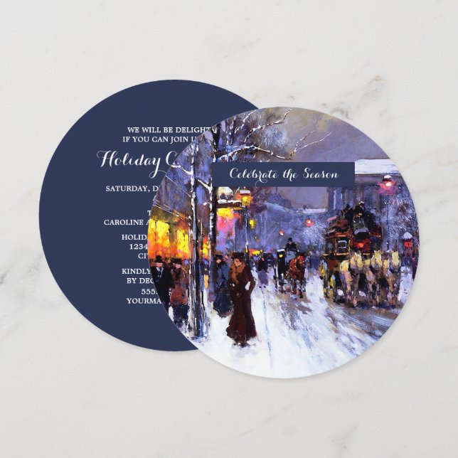 Vintage Winter Parisian Scene Holiday Party  Invitation (Front/Back)