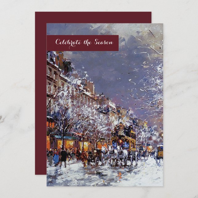 Vintage Winter Parisian Scene Holiday Party  Invitation (Front/Back)