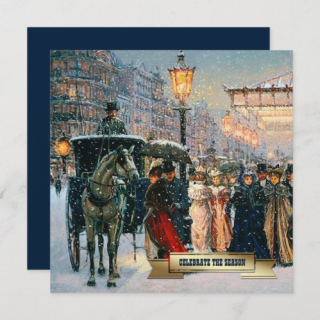 Vintage Winter Parisian Scene Holiday Party  Invitation (Front/Back)